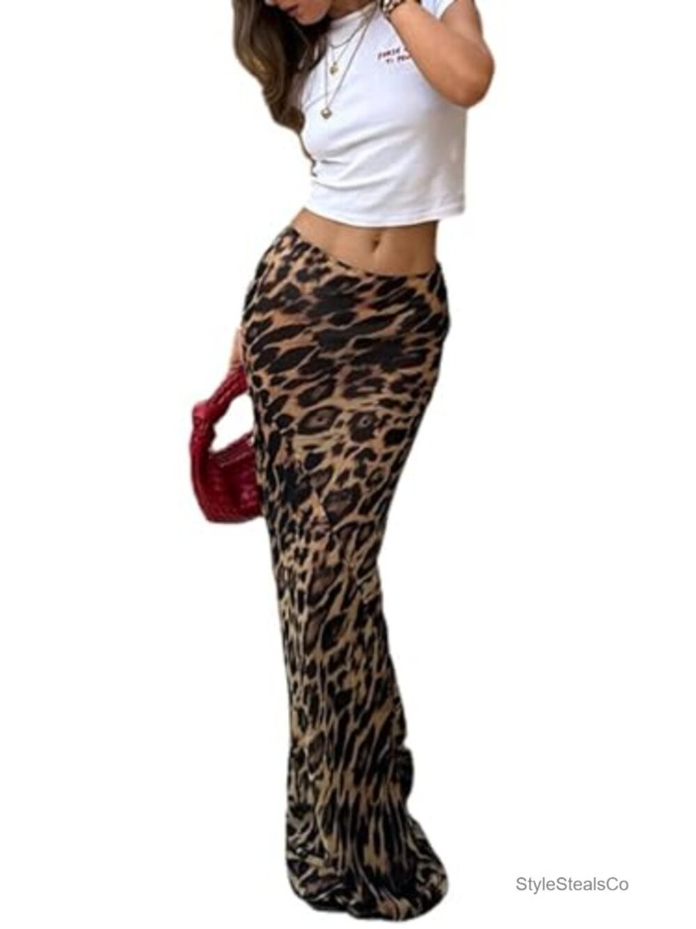 Satin Leopard Print Maxi Skirt Floor Length Y2K Skirt Women Summer